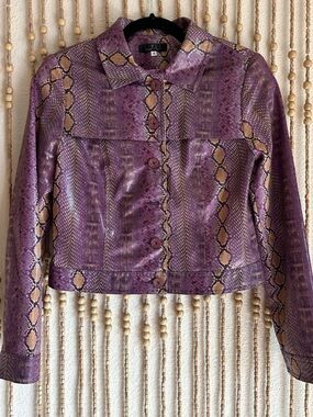Vintage y2k Snake Print Purple Pop Boho Cyber Grunge 2000s Collared Jacket 4